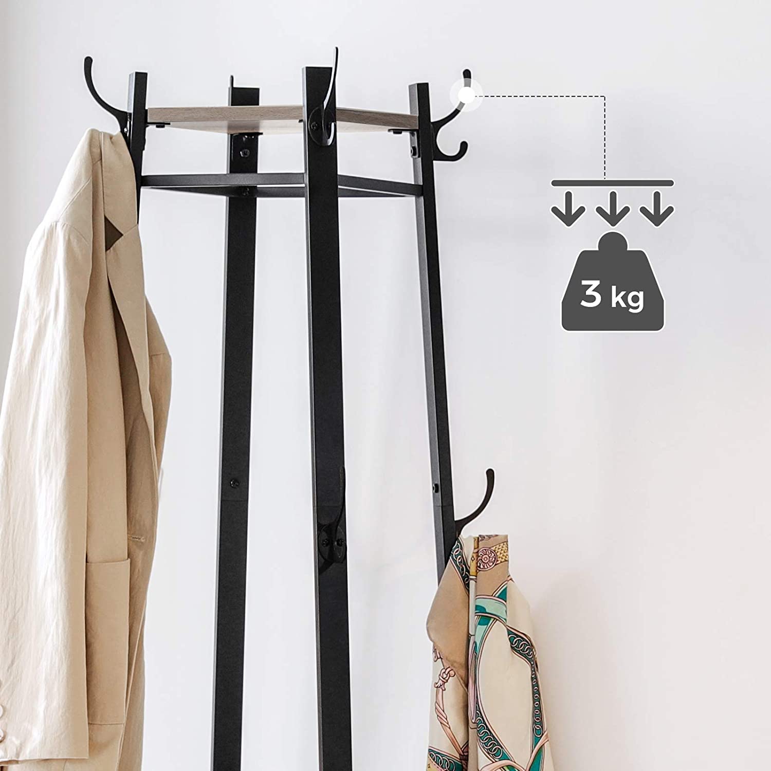 Nancy's Bremerton Garderoberek - Staande Kapstok - Grijs / Zwart - ± 45 x 45 x 180 cm