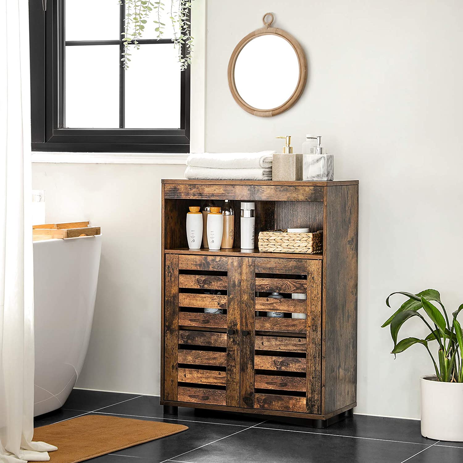 Nancy's Oakland Bijzetkast - Commode Kasten - Industriële Opberkast - Badkamerkast - Kast met 4 Planken en 2 Deuren - 60 x 30 x 80 cm