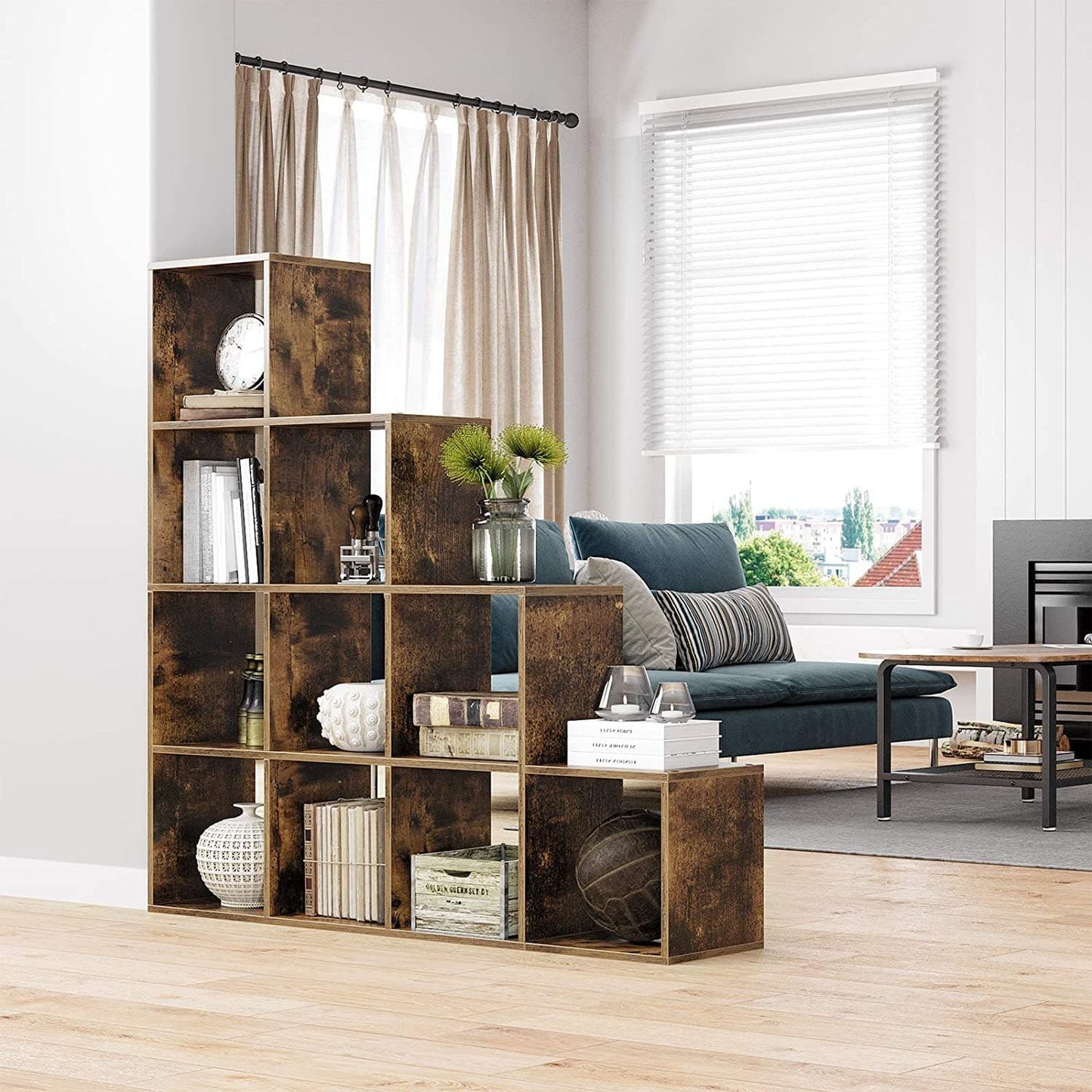 Nancy's Boekenkast - 10 Vakken - Archiefkast - Kast - Kasten - Hout - Bruin - Industrieel - 129,5 x 30,5 cm