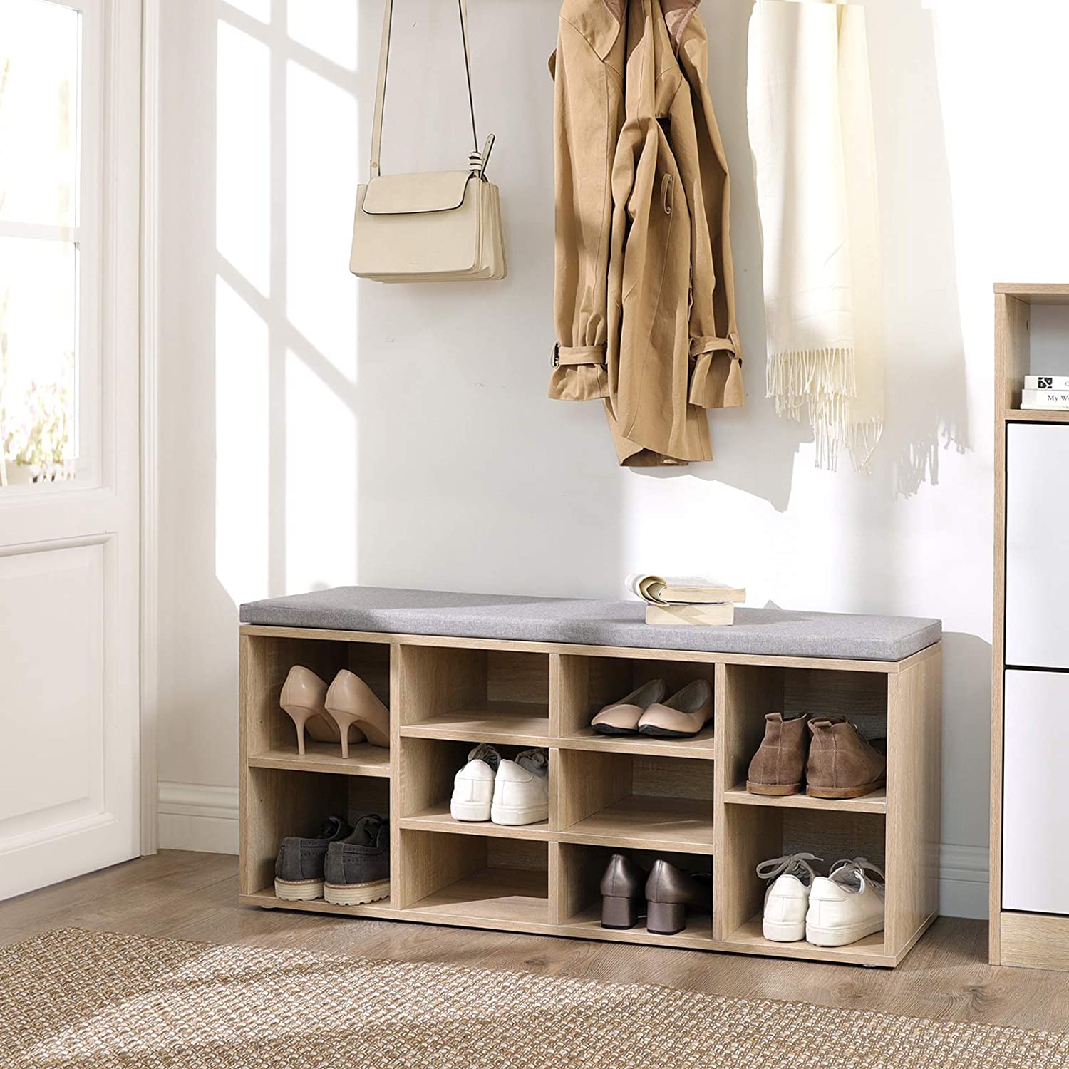 Nancy's Nowra Schoenenbank - Schoenenkast Met Bank -Opbergbank - Houtlook - ± 105 x 30 x 50 cm