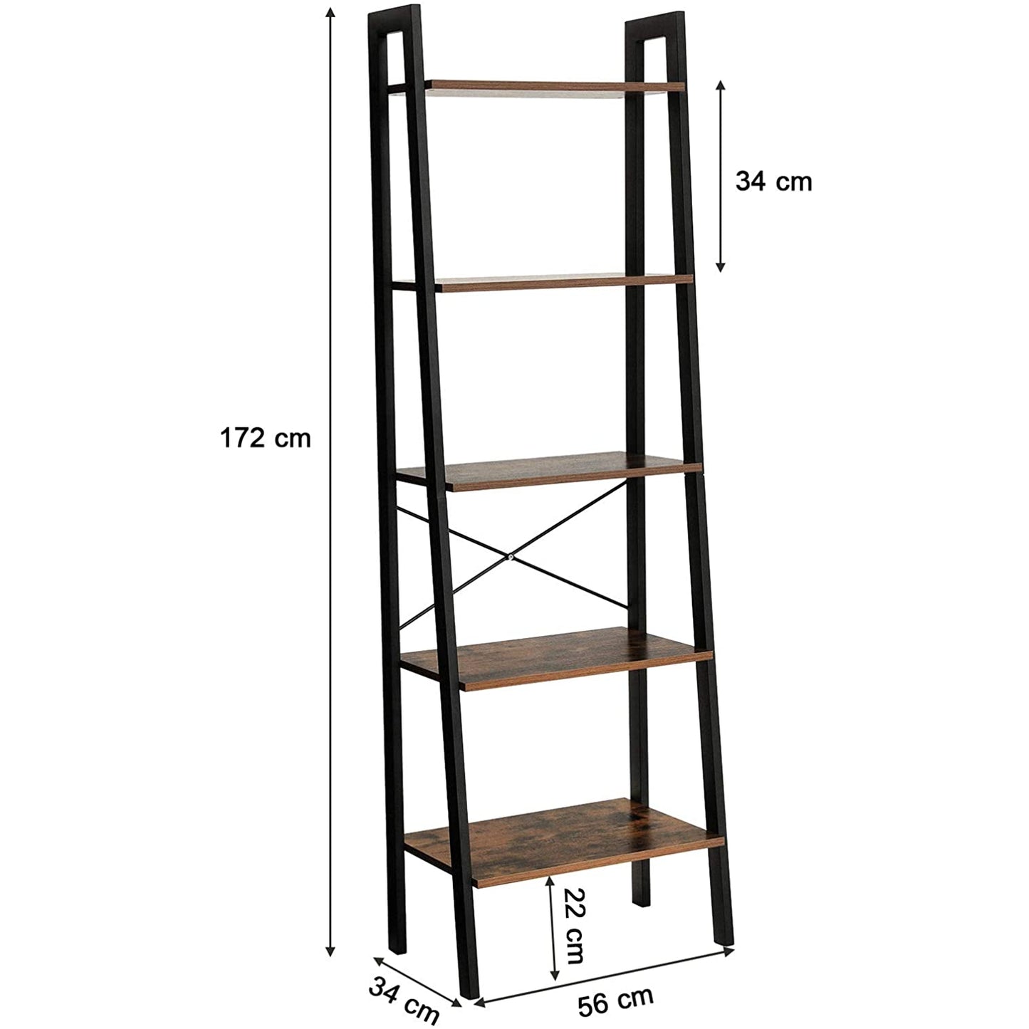 Nancy's Renton Boekenkast Industrieel - Boekenstandaard - Ladderkast 5 Laags 56 x 34 x 172 cm