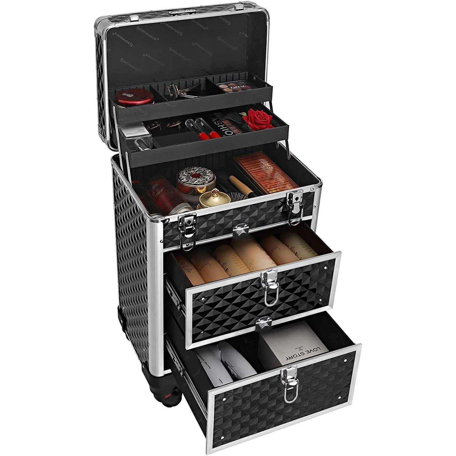 Nancy's Cosmetica Koffer - Make-up koffer - Sieraden Opberger op Wielen - Make Up Trolley - Zwart