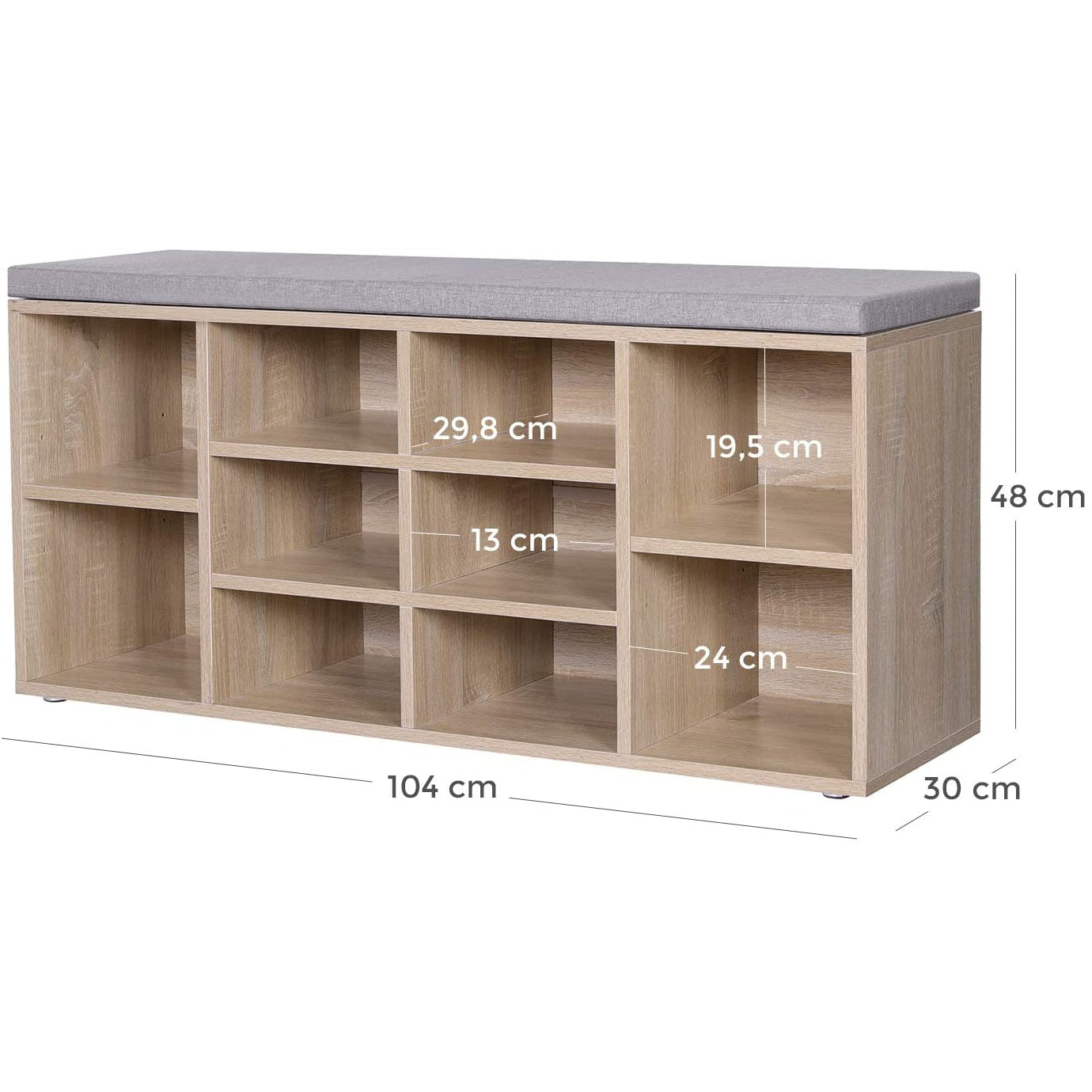 Nancy's Nowra Schoenenbank - Schoenenkast Met Bank -Opbergbank - Houtlook - ± 105 x 30 x 50 cm