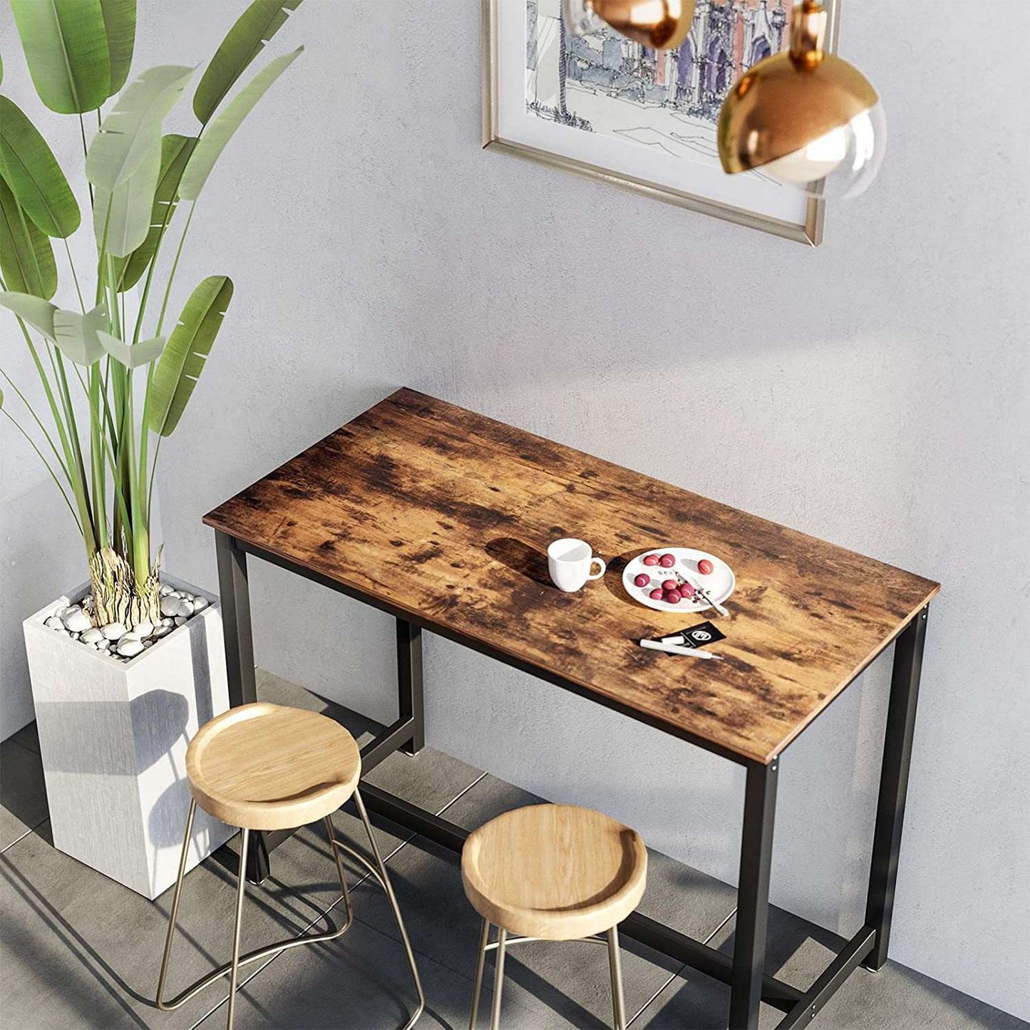Table de bar en bois de Nancy - Table de cuisine vintage - Tables de bar de cuisine - Industriel - Marron - 120 x 60 x 90 cm (L x L x H)