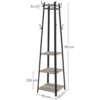 Nancy's Bremerton Coat Rack Standing - Porte-manteaux - Industriel - Métal - Bois - Gris - 45 x 45 x 181 cm