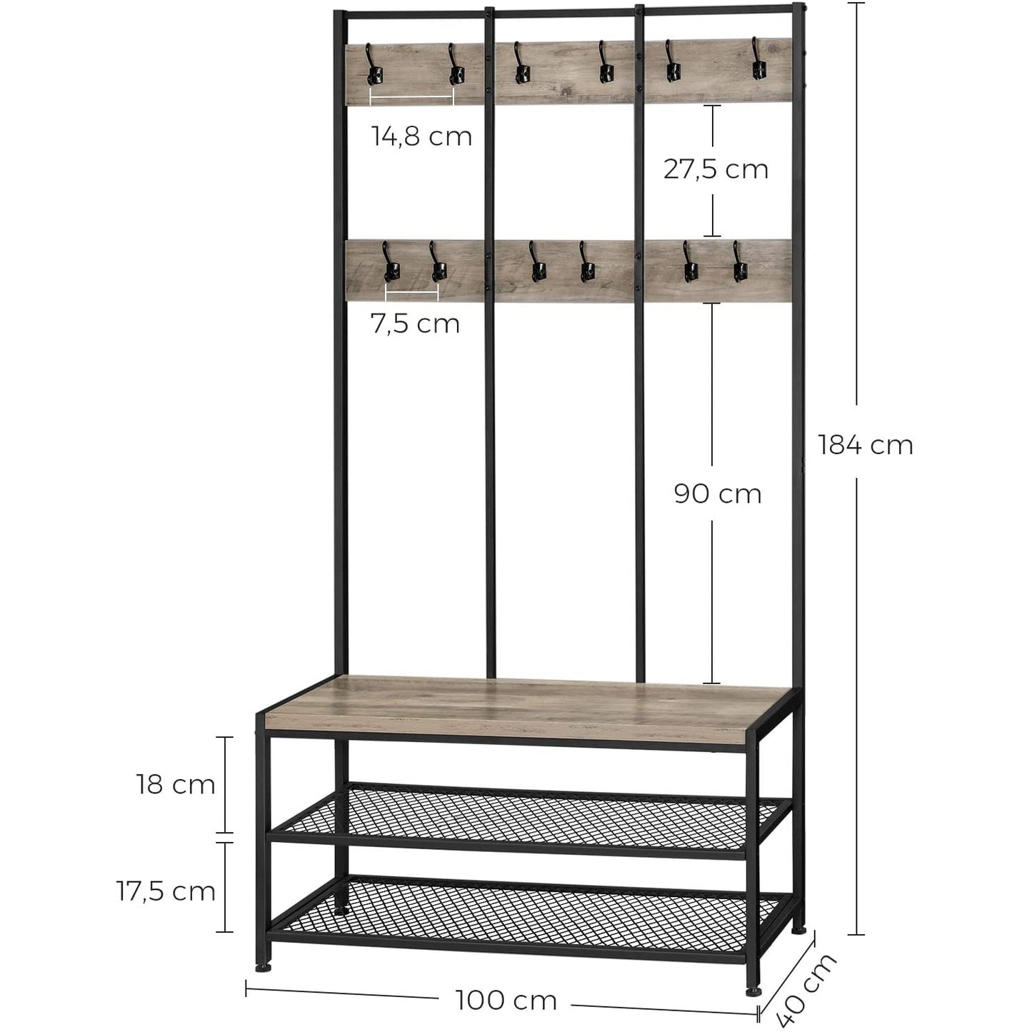 Armoire-penderie industrielle Nancy's Indian Head Park avec porte-manteau - Étagère à chaussures - 100 x 40 x 184 cm