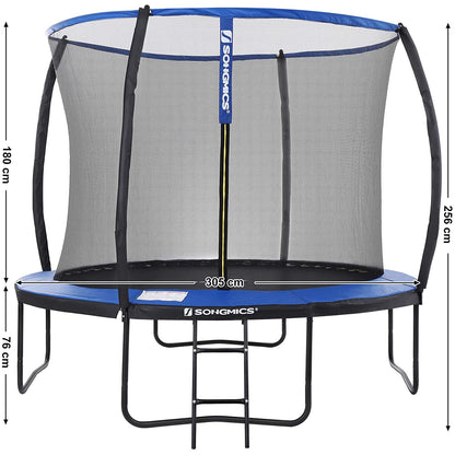 Trampoline de Nancy avec filet de sécurité - Trampolines - Jardin - Échelle - Barres rembourrées - Noir/Bleu - Ø 305