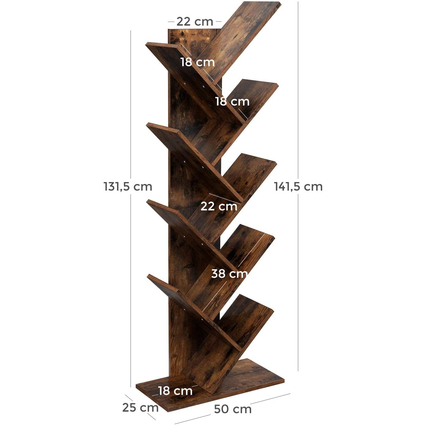 Nancy's Yarm Boekenkast - Boekenregaal - Wandkast - Opbergkast - Bruin - ± 50 x 25 x 140 cm