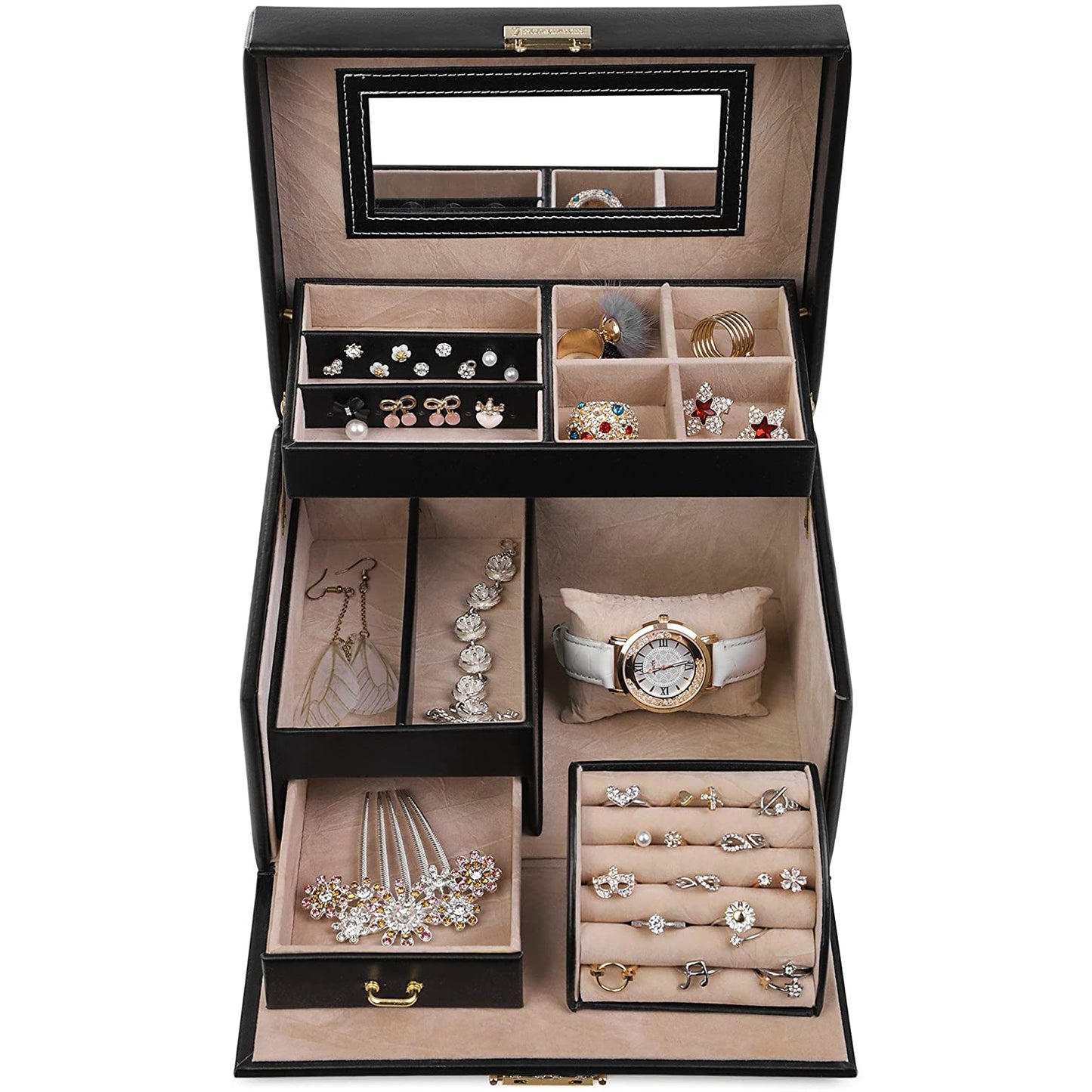 Nancy's Jewelry Box Persey - Organisateur de bijoux - Boîtes à bijoux - Faux cuir - Noir