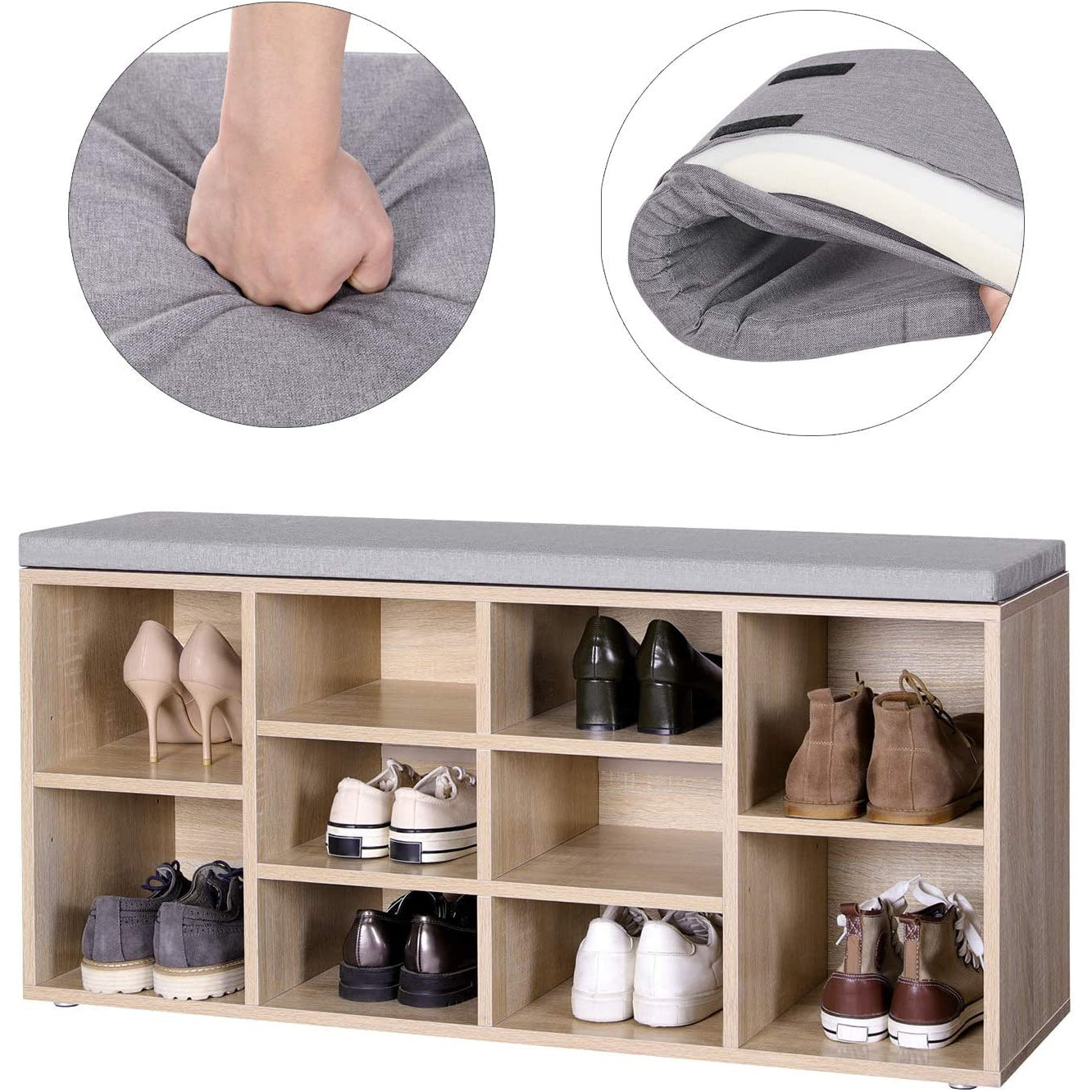 Nancy's Nowra Schoenenbank - Schoenenkast Met Bank -Opbergbank - Houtlook - ± 105 x 30 x 50 cm