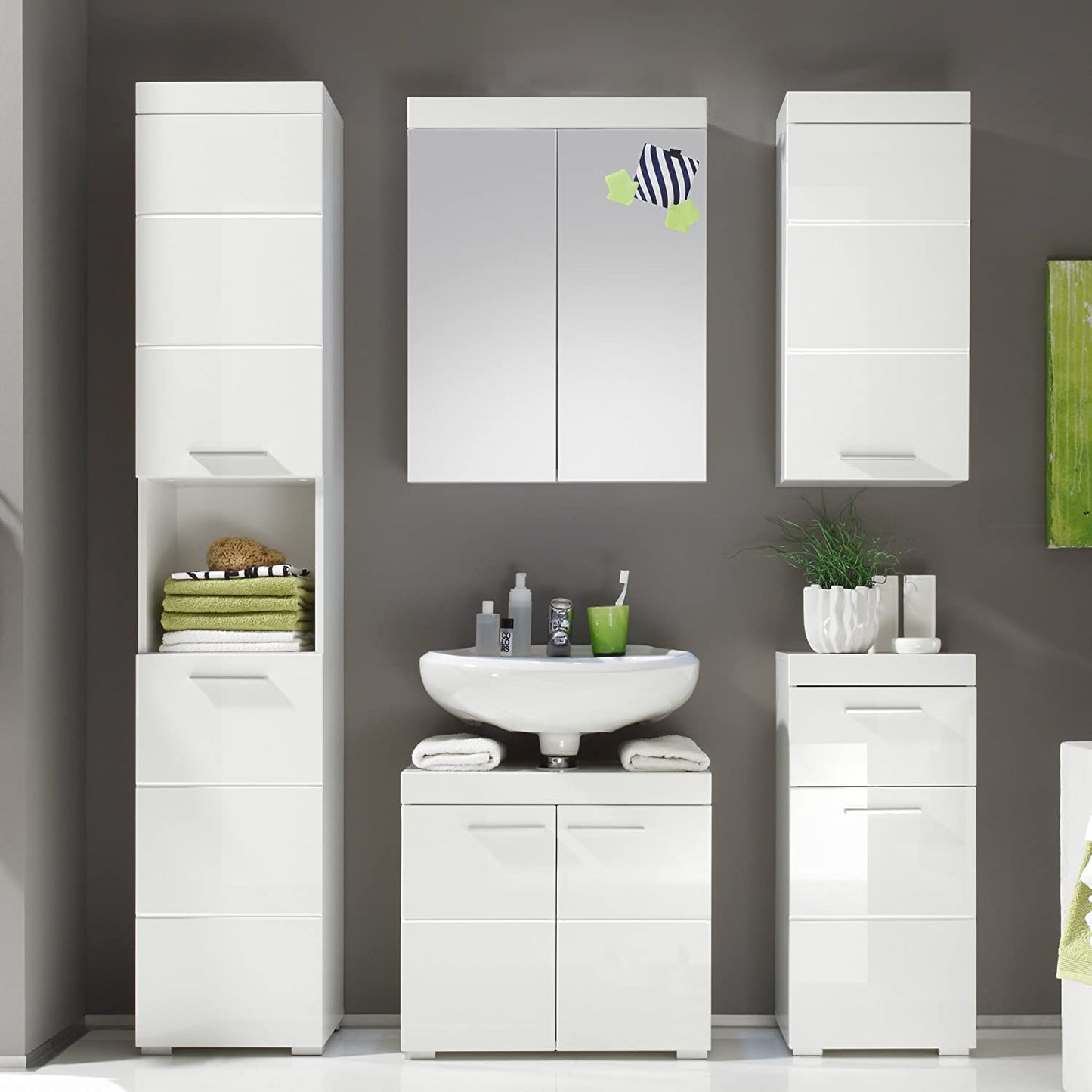 Nancy's Amanda Bathroom Cabinet - High Cabinet with Open Compartment - High Gloss - 37 x 190 x 31 cm