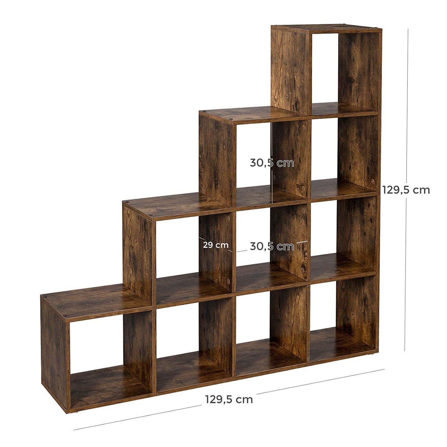 Nancy's Boekenkast - 10 Vakken - Archiefkast - Kast - Kasten - Hout - Bruin - Industrieel - 129,5 x 30,5 cm