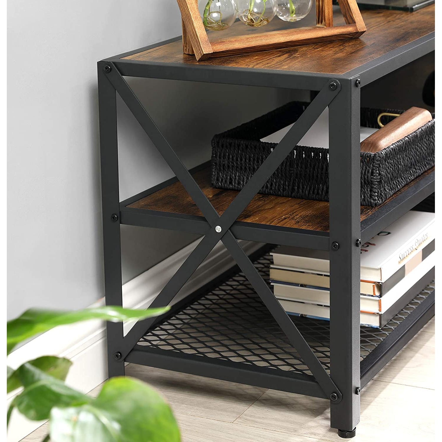 Nancy's Garfield TV Meubel - TV kast - Industrieel - Bruin / Zwart - Spaanplaat / Staal - ± 160 x 40 x 50 cm