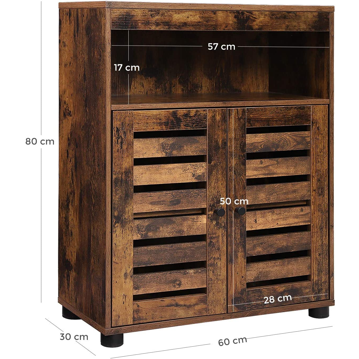 Nancy's Oakland Bijzetkast - Commode Kasten - Industriële Opberkast - Badkamerkast - Kast met 4 Planken en 2 Deuren - 60 x 30 x 80 cm
