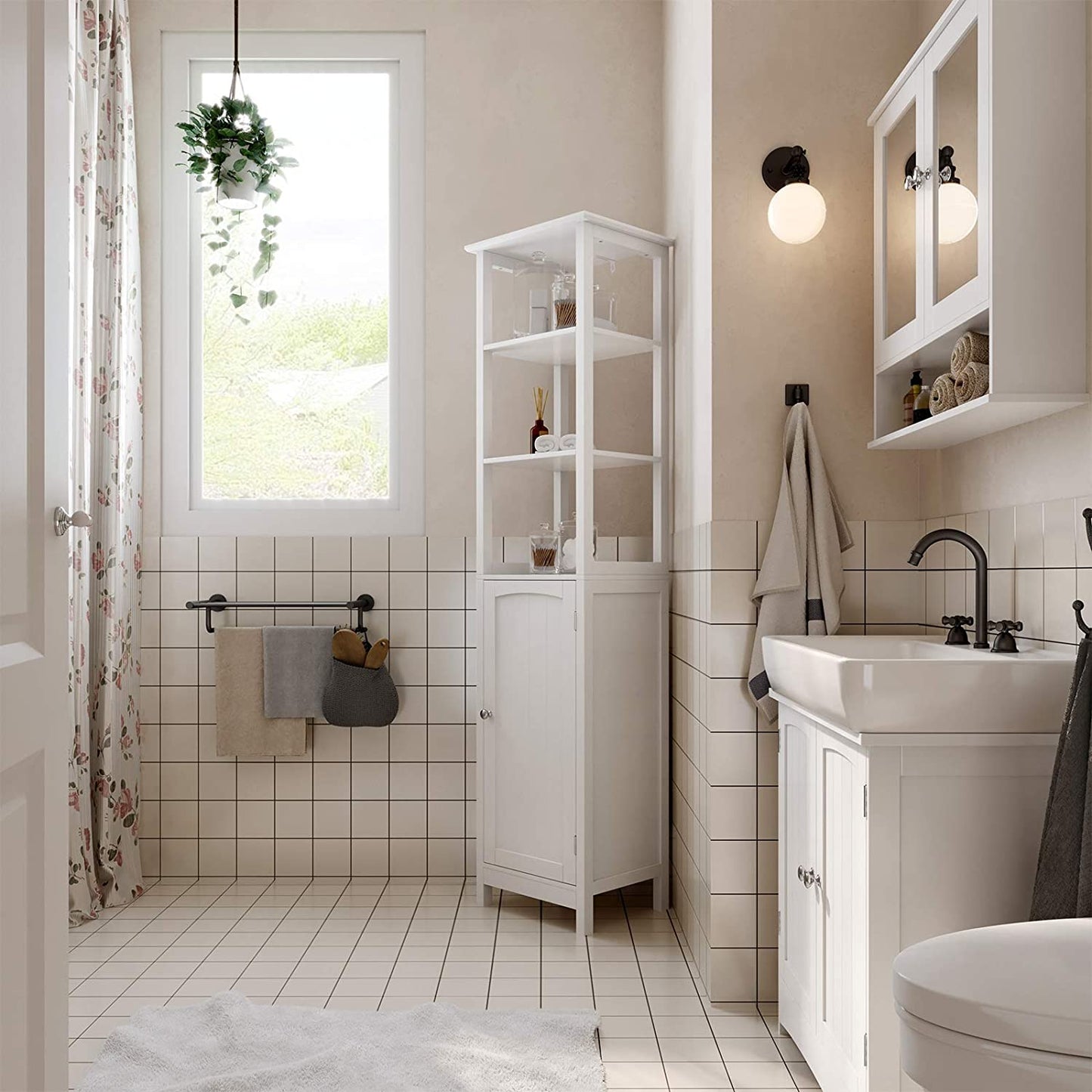 Armoire de salle de bain Nancy's Lakewood - 160 CM - Armoire - Meubles de salle de bain - Meubles de salle de bain - Blanc - 40 x 160 x 32 cm (L x H x P)