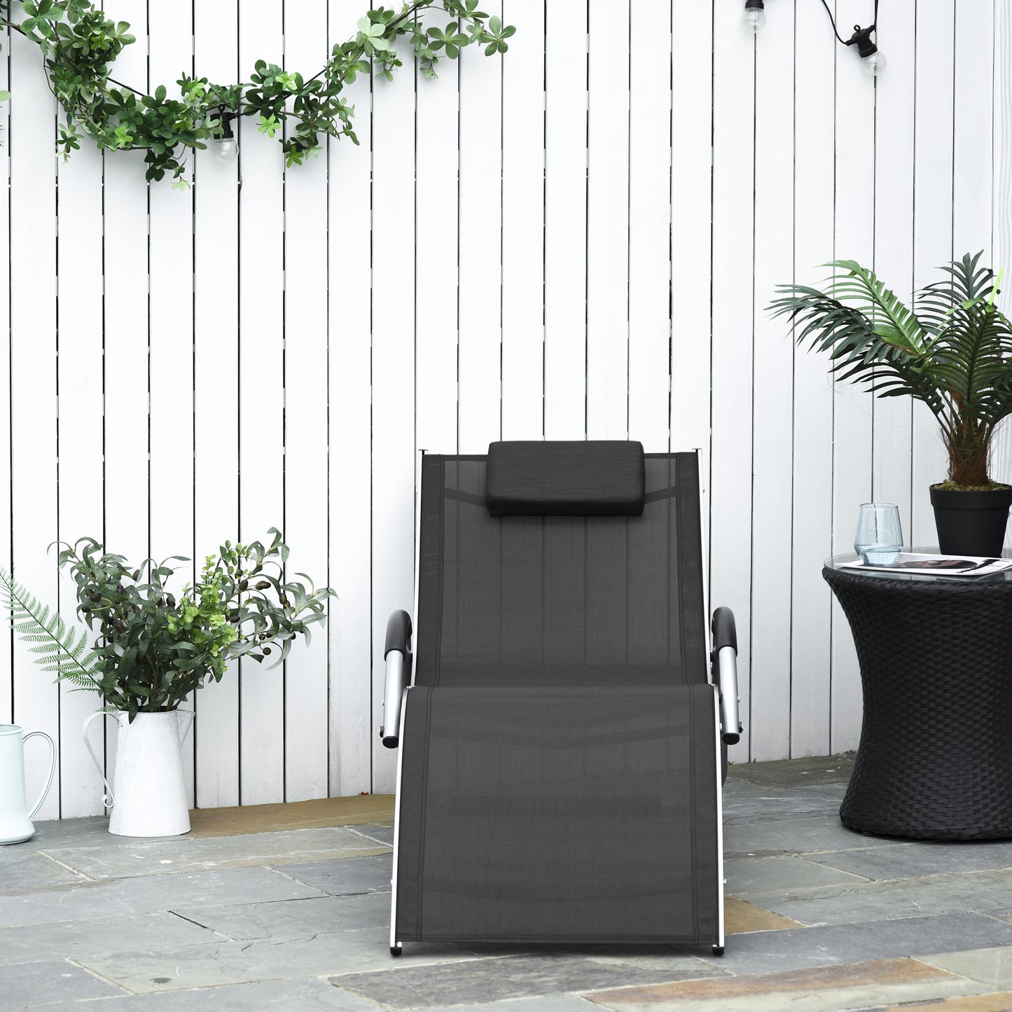 Nancy's Fernandina Beach Garden Chair - Lounger - Aluminum - Gray/Black - 160 x 60 x 65 cm