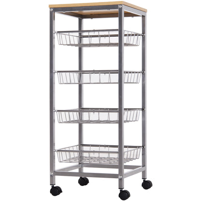 Nancy's Sandusky Keukentrolley - Keukenwagen - Serveerwagen - 4 -Laags - Draadmanden - 36.5 x 36.5 x 89 cm - Staal - MDF -