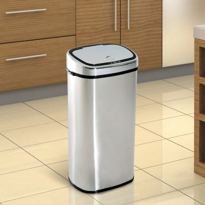 Nancy's Camarillo Trash Can - 68L - Garbage Bin - Automatic Garbage Bin - Motion Sensor - Stainless Steel - Silver - Black - 40.5 x 29.5 x 78 cm