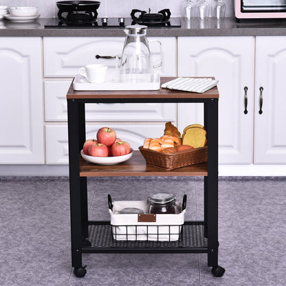 Nancy's Ten Sleep Keukentrolley - Keukenwagen - Serveerwagen - Keukenkast - 60 x 40 x 76,5 cm - 4 Wieltjes - Bewerkt Hout - Zwart - Bruin