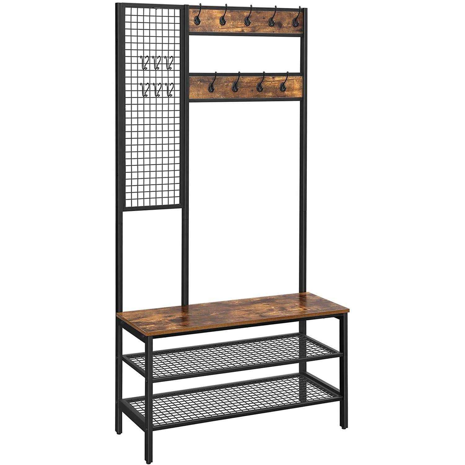Nancy's Garderoberek met Kapstok - Schoenenrek - Vintage Bruin - ± 100 x 40 x 185 cm