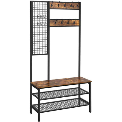 Nancy's Garderoberek met Kapstok - Schoenenrek - Vintage Bruin - ± 100 x 40 x 185 cm