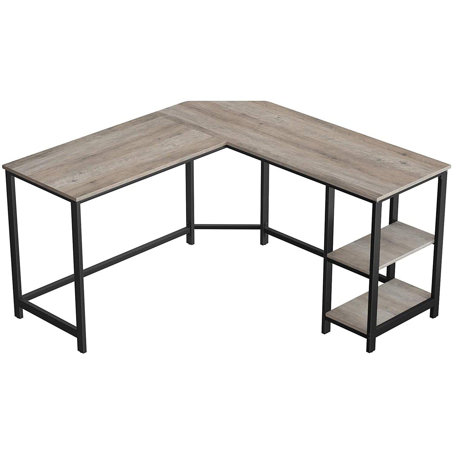 Nancy's Lenox Hill Hoekbureau - L-vormige Computertafel - Bureau - Grijs / Zwart - ± 140 x 140 x 75 cm