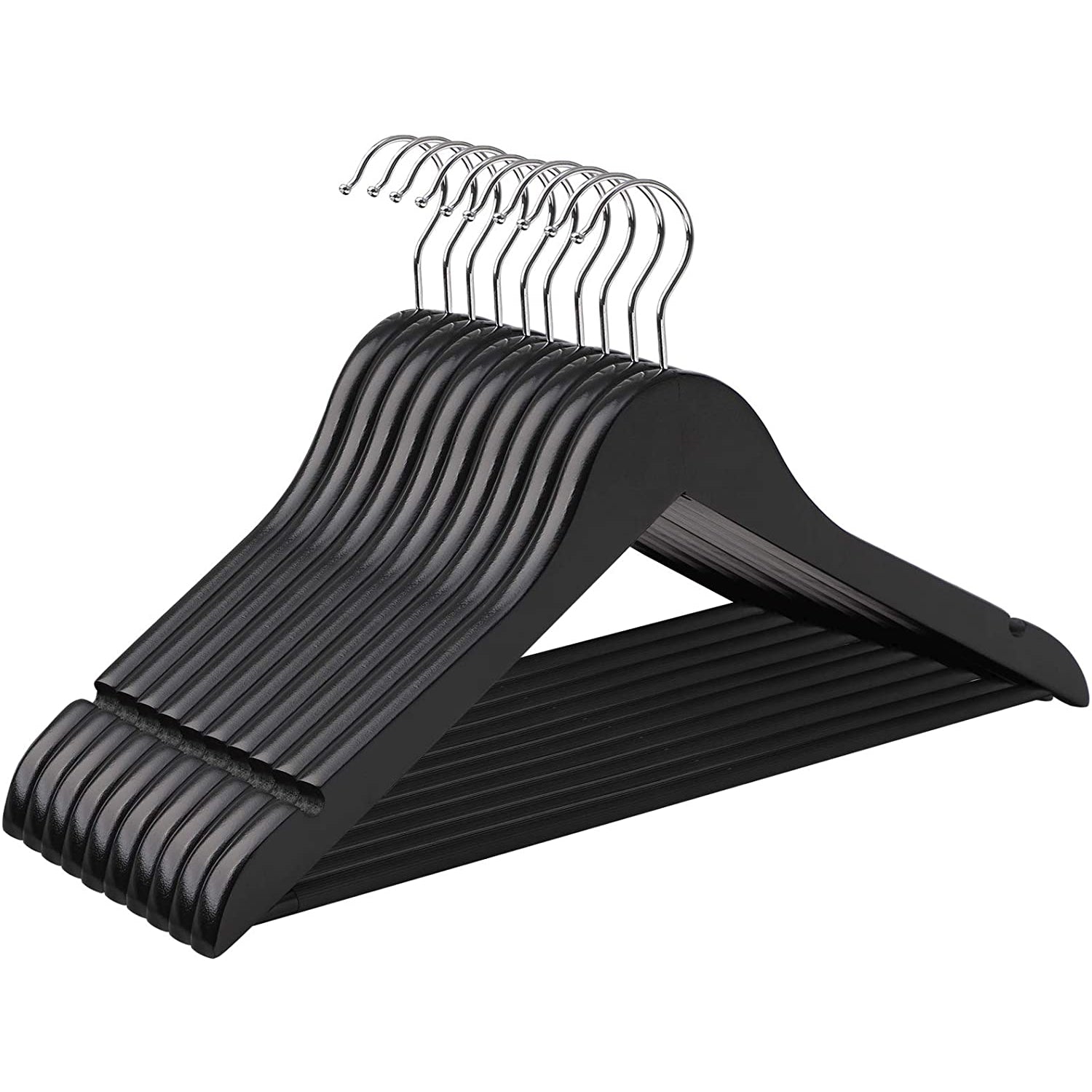 Nancy's Maple Wood Kledinghangers 10 stuks - Kleerhangers - Draaibaar - Zwart - 44,5 x 1,2 x 23 cm L x B x H