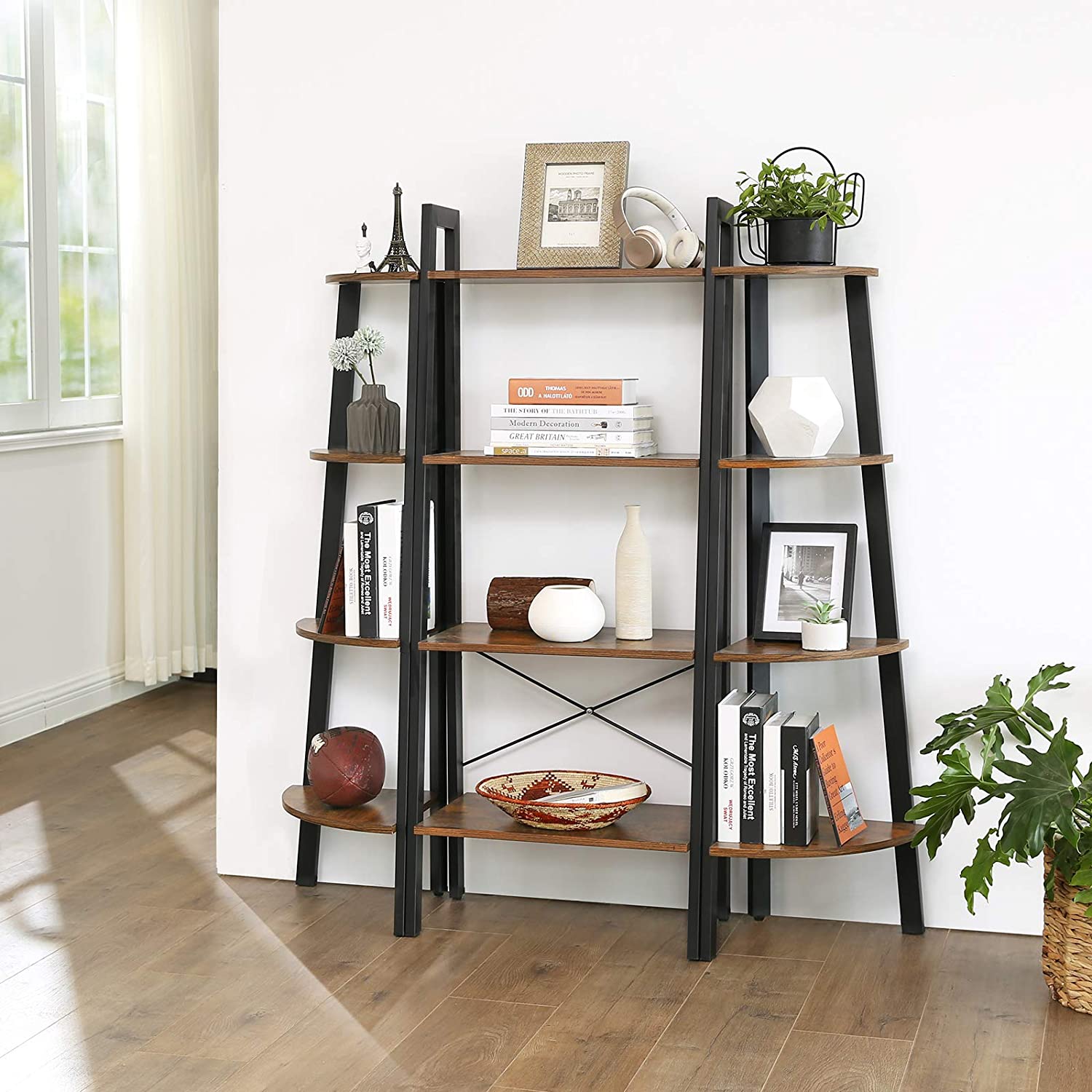 Nancy's Hareda Hoekkast Industrieel - Boekenkast - Wandkast - Bruin / Zwart - Hout / Staal - ± 35 x 35 x 125 cm