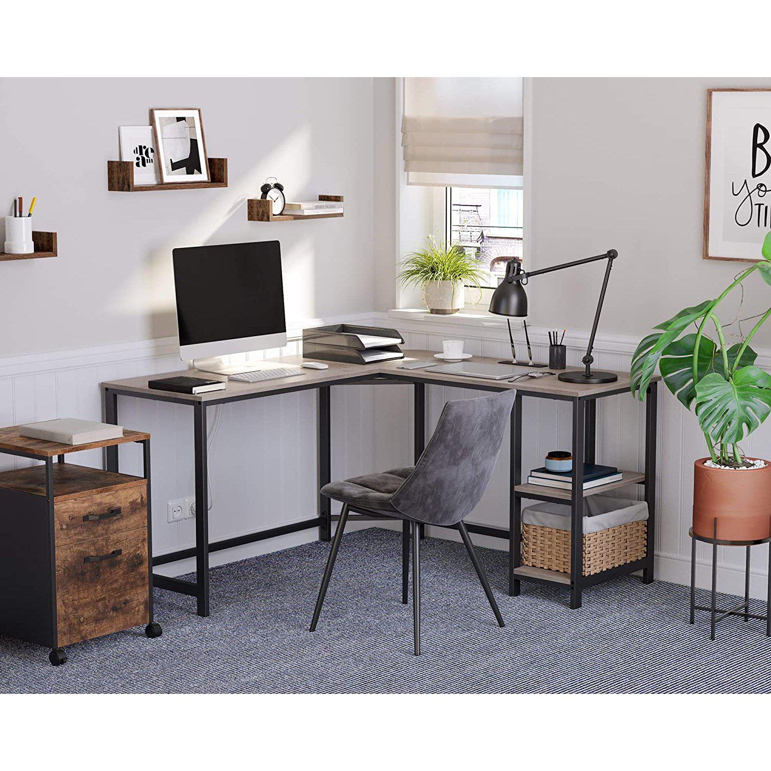 Nancy's Lenox Hill Hoekbureau - L-vormige Computertafel - Bureau - Grijs / Zwart - ± 140 x 140 x 75 cm