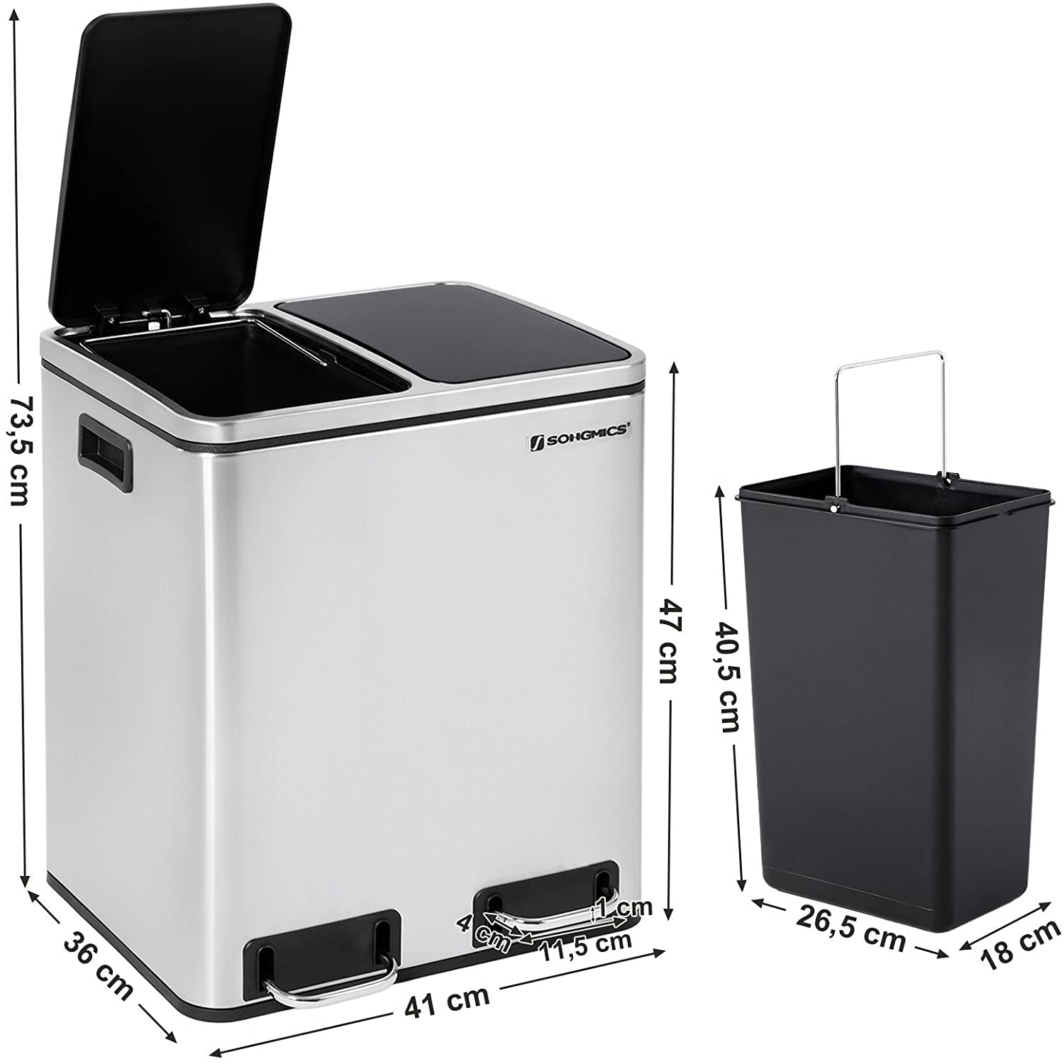 Nancy's Amendoeira Prullenbak - Afvalscheiding - Pedaalemmer - Afvalemmer - Zilver - RVS - 30 Liter