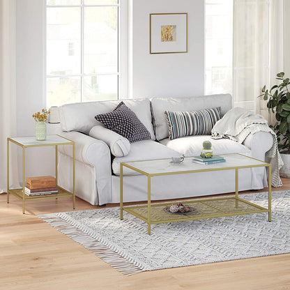 Nancy's Selma Salontafel - Rechthoekige Glazen Tafel - Goud Marmeren Look - 106 x 55 x 45 cm (L x B x H)