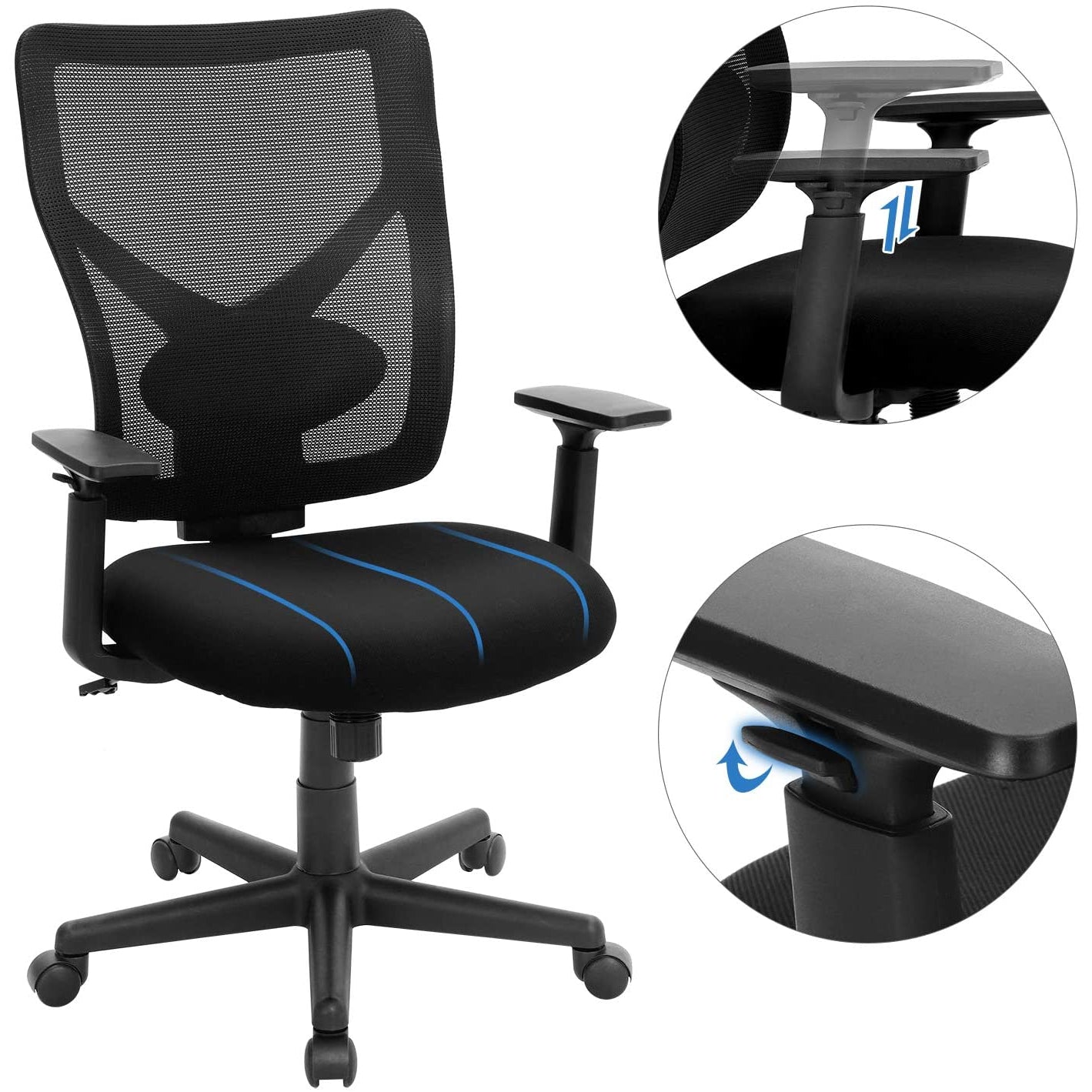 Nancy's Bristol Bureaustoel - Kantoorstoel - Ergonomische Computerstoel - Verstelbaar - Zwart