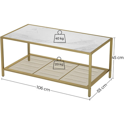 Nancy's Selma Salontafel - Rechthoekige Glazen Tafel - Goud Marmeren Look - 106 x 55 x 45 cm (L x B x H)