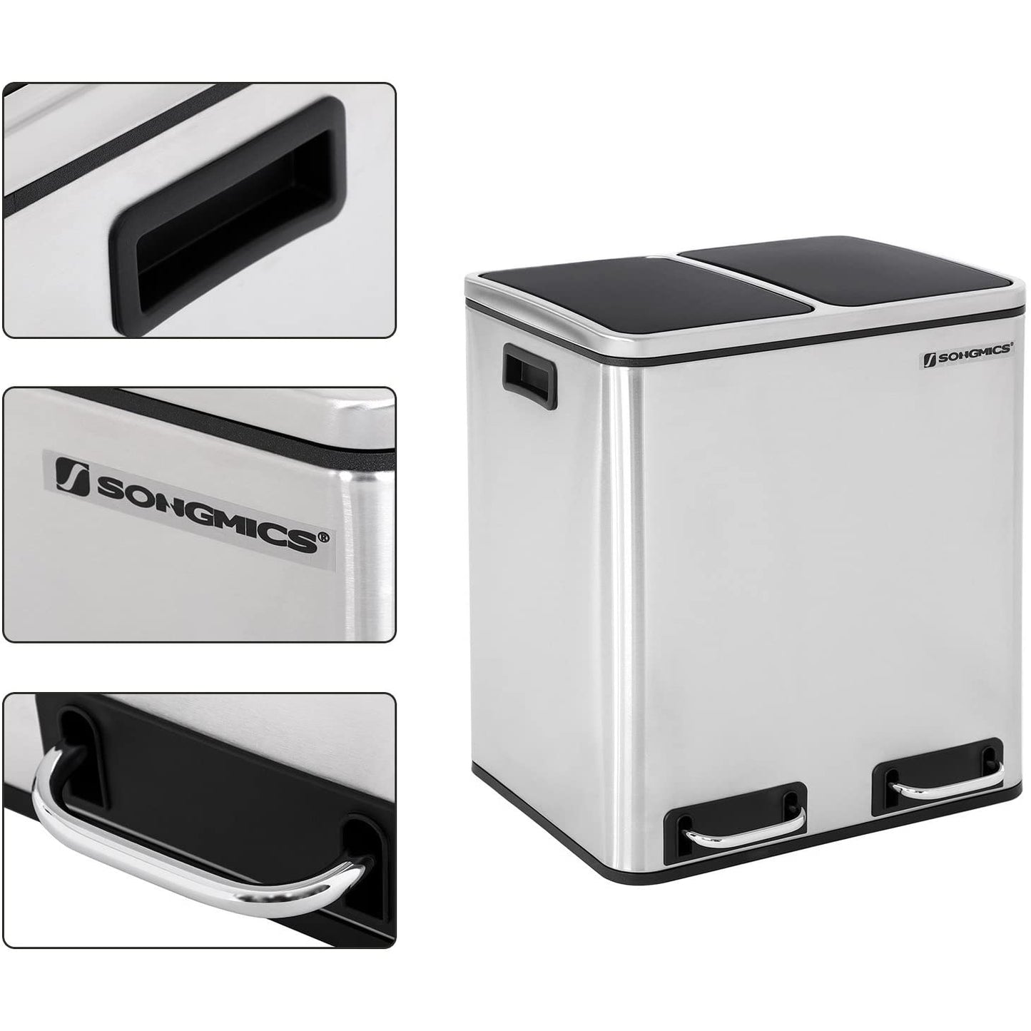 Nancy's Amendoeira Prullenbak - Afvalscheiding - Pedaalemmer - Afvalemmer - Zilver - RVS - 30 Liter