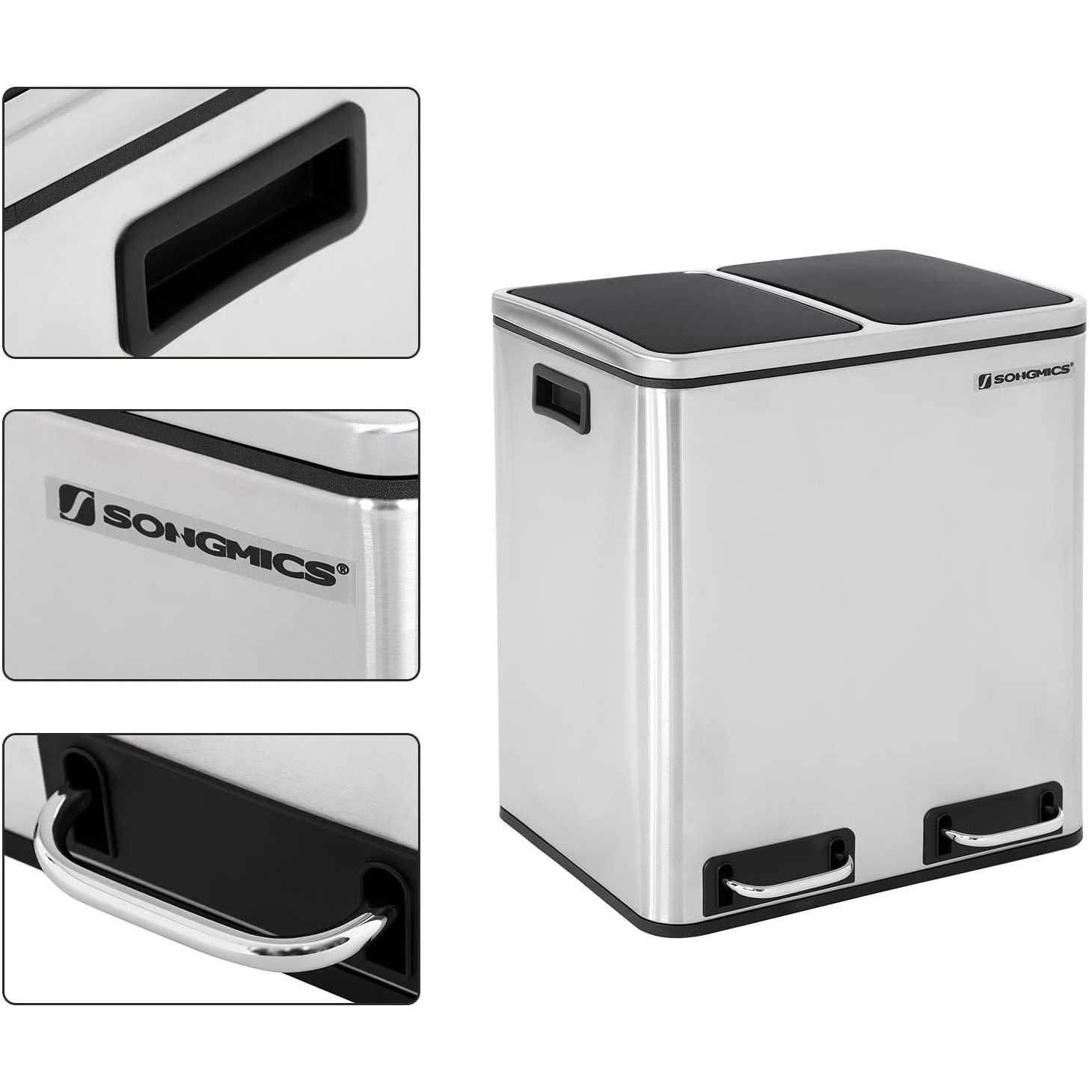 Nancy's Amendoeira Prullenbak - Afvalscheiding - Pedaalemmer - Afvalemmer - Zilver - RVS - 30 Liter