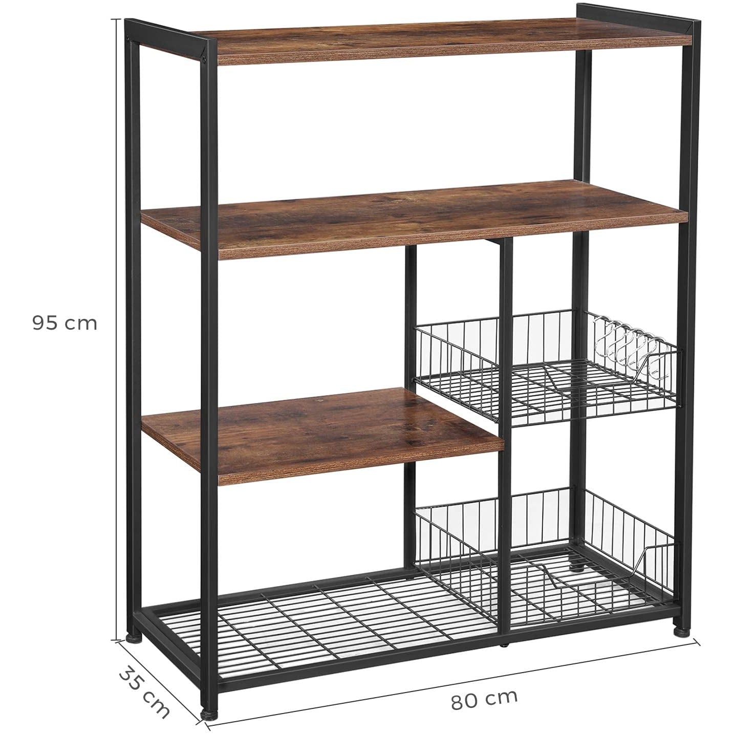 Nancy's Kitchen Cabinet Industrial - Kitchen Trolley - Kitchen Cabinets - Kitchen Cabinet Organizer - Hooks and Shelves - Microwave Rack - Vintage - 80 x 35 x 95 cm