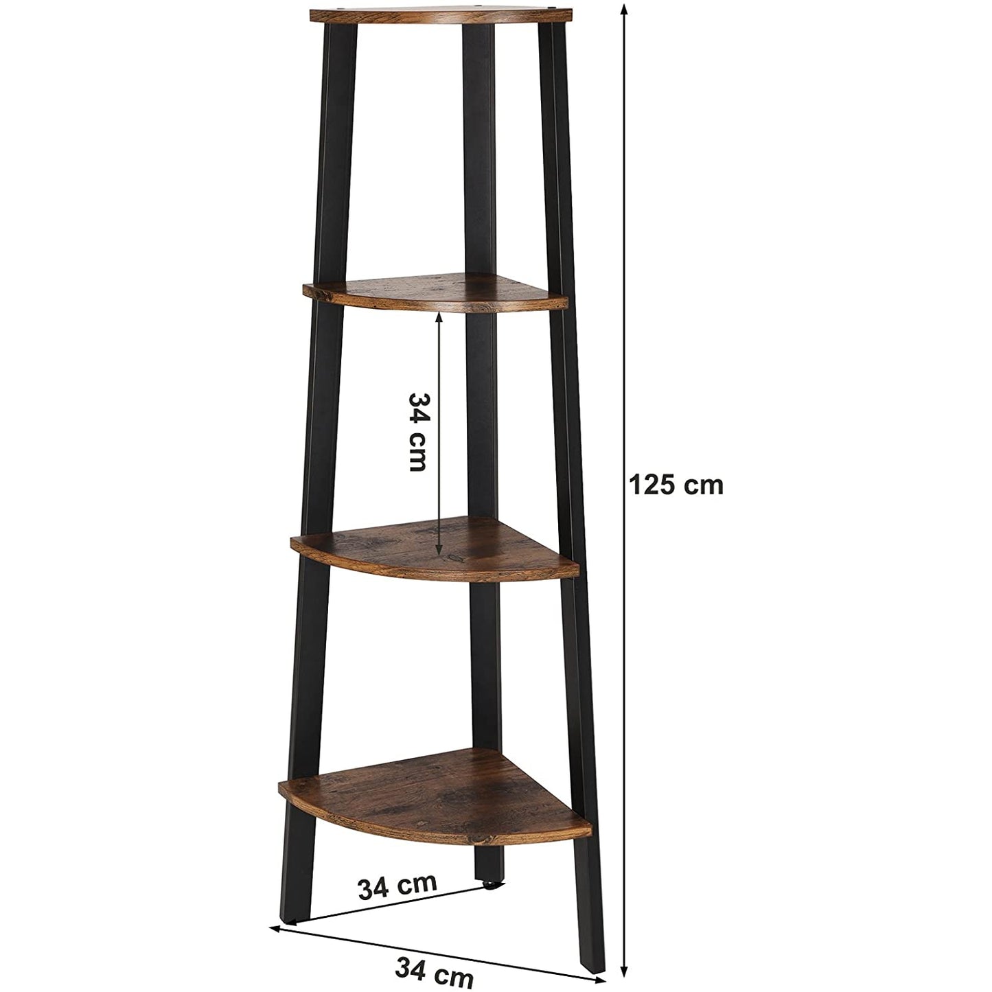 Nancy's Hareda Hoekkast Industrieel - Boekenkast - Wandkast - Bruin / Zwart - Hout / Staal - ± 35 x 35 x 125 cm