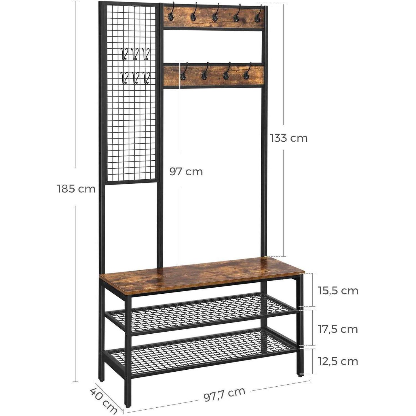 Armoire-penderie Nancy's avec porte-manteau - Étagère à chaussures - Industriel - 97,7 x 40 x 185 cm