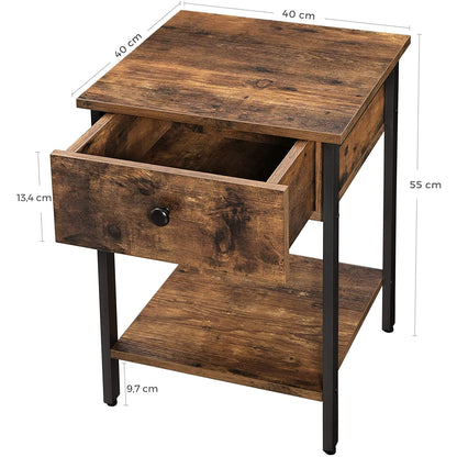 Nancy's Glendale Industrial Bedside Table - Side Table - Bedside Tables - 2 shelves - Brown/Black/Greige - Metal - 40 x 40 x 55 cm