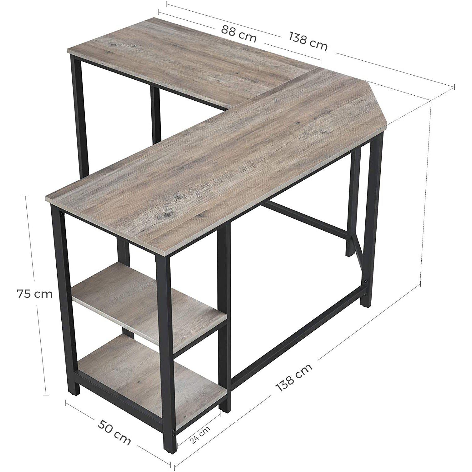 Nancy's Lenox Hill Hoekbureau - L-vormige Computertafel - Bureau - Grijs / Zwart - ± 140 x 140 x 75 cm