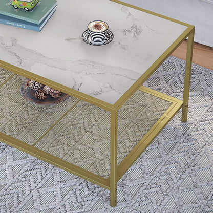 Table basse Selma de Nancy - Table rectangulaire en verre - Aspect marbre doré - 106 x 55 x 45 cm (L x L x H)