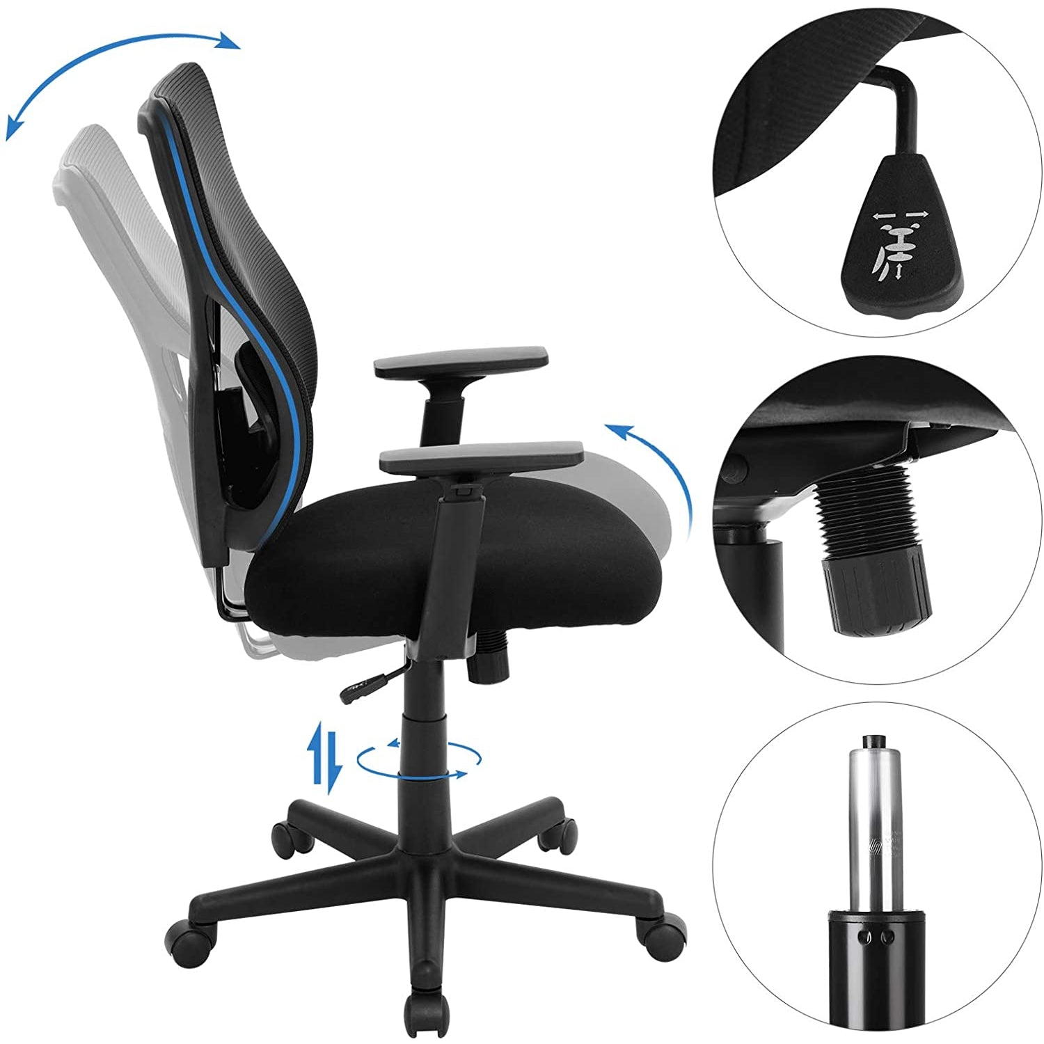 Nancy's Bristol Bureaustoel - Kantoorstoel - Ergonomische Computerstoel - Verstelbaar - Zwart