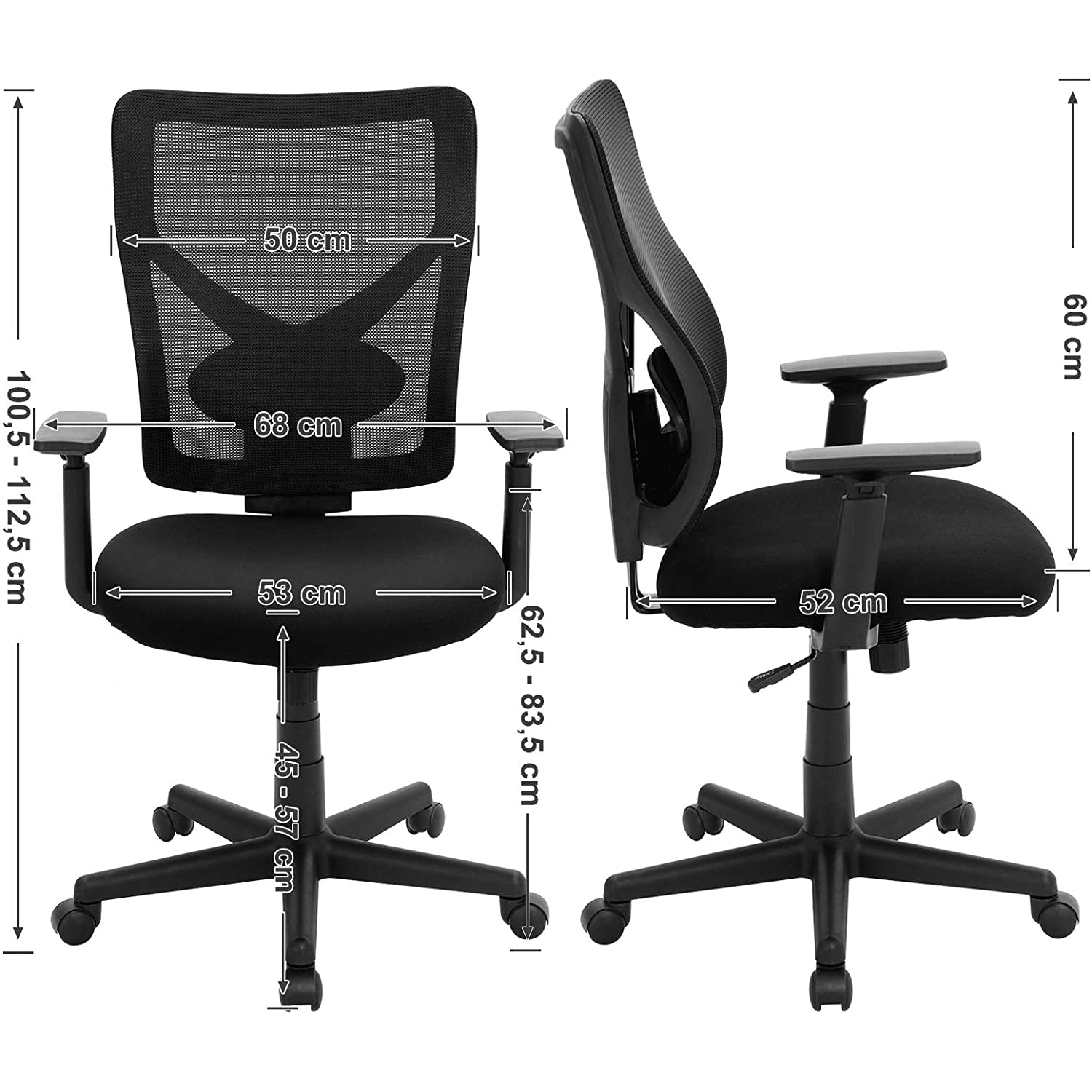 Nancy's Bristol Bureaustoel - Kantoorstoel - Ergonomische Computerstoel - Verstelbaar - Zwart