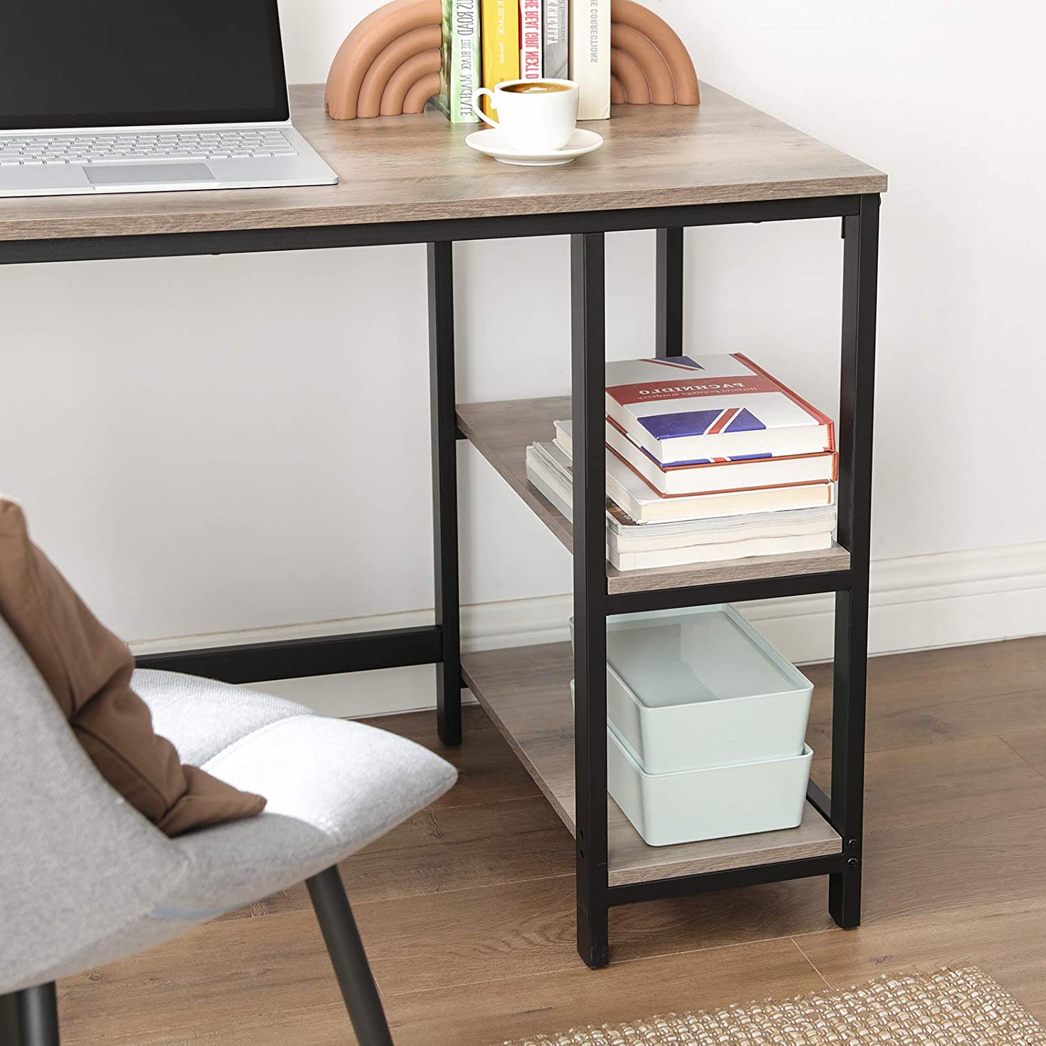 Nancy's Lenox Hill Hoekbureau - L-vormige Computertafel - Bureau - Grijs / Zwart - ± 140 x 140 x 75 cm