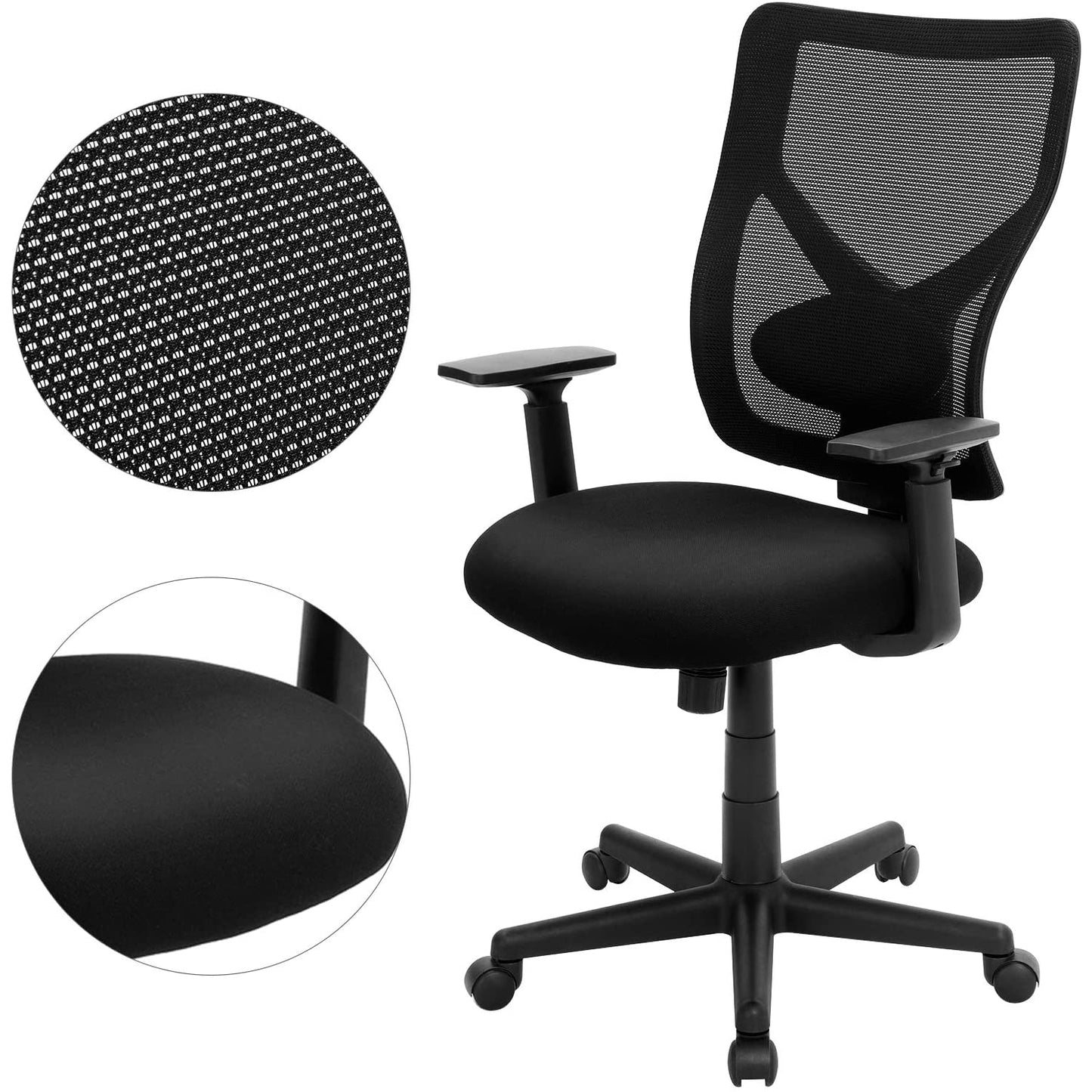 Nancy's Bristol Bureaustoel - Kantoorstoel - Ergonomische Computerstoel - Verstelbaar - Zwart