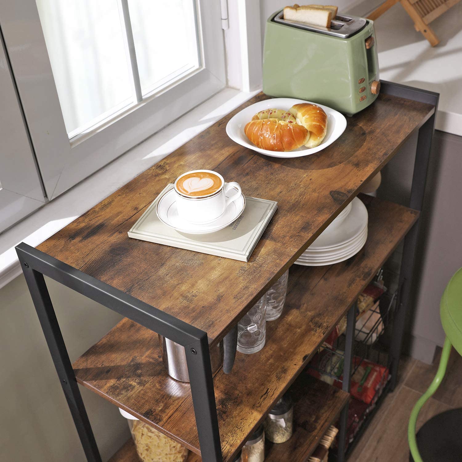 Nancy's Carrapatas Keukenkast - Keukentrolley - Keukenrek - Vintage Bruin / Zwart - 80 x 35 x 95 cm