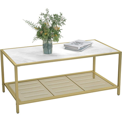 Nancy's Selma Salontafel - Rechthoekige Glazen Tafel - Goud Marmeren Look - 106 x 55 x 45 cm (L x B x H)