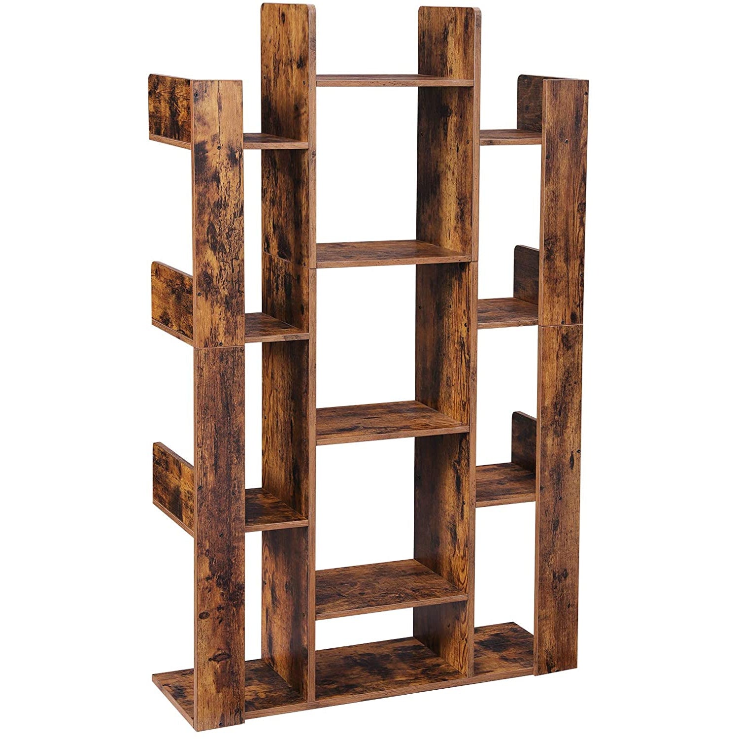 Nancy's Bookcase with 13 Compartments - Book stand - Bookend - Freestanding Cabinet - Wood - Industrial - Brown - 86 x 25 x 140 cm