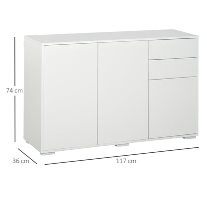 Nancy's Hazard Dressoir - Keukenkast - Opbergkast - 2 Lades - Openslaande Deuren - Push to Open - Wit - Antikantelbeveiliging - Bewerkt Hout