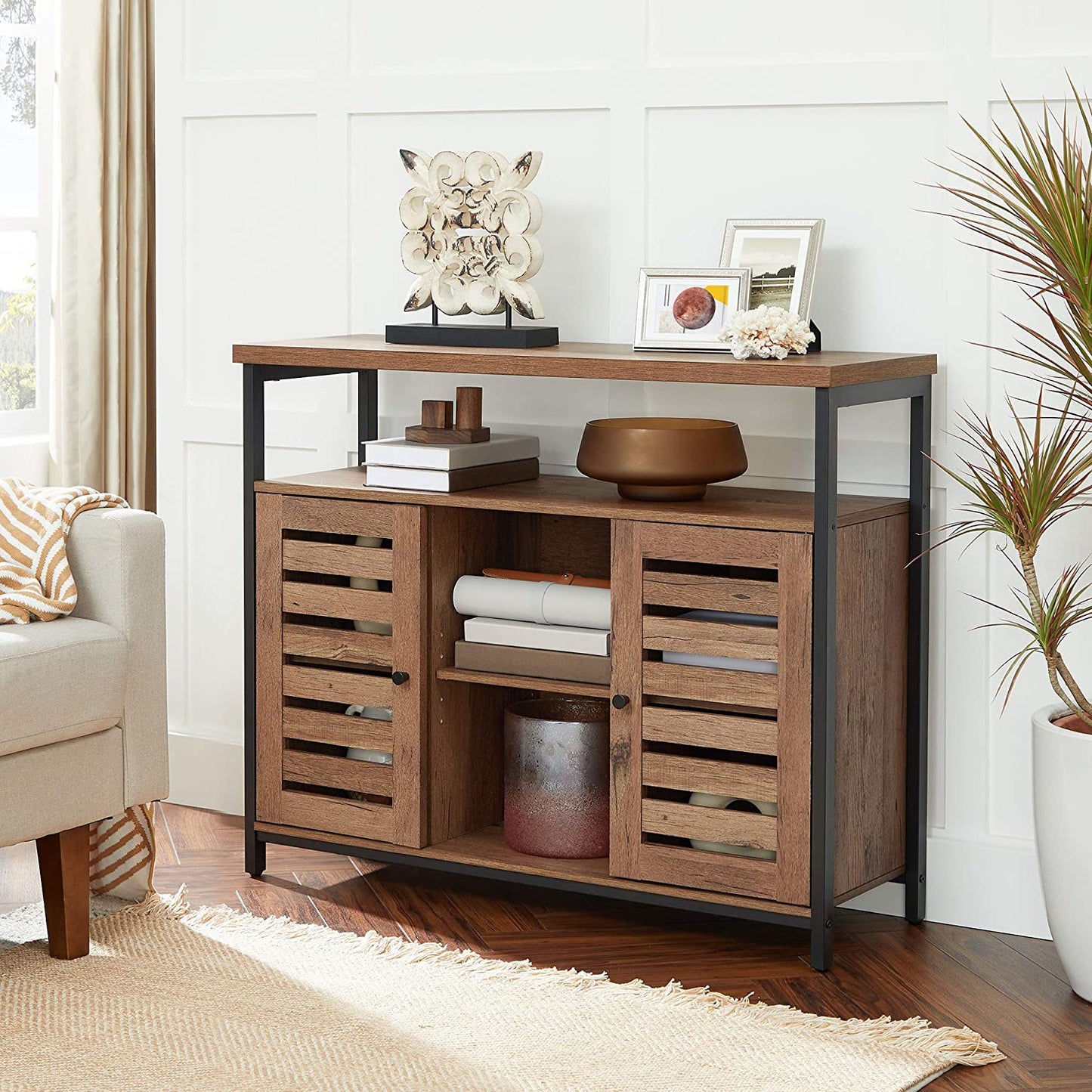 Armoire d'appoint industrielle Nancy's Plymouth - Commode - Armoire de rangement - Commode - Armoire avec 4 étagères et 2 portes - 100 x 35 x 80 cm